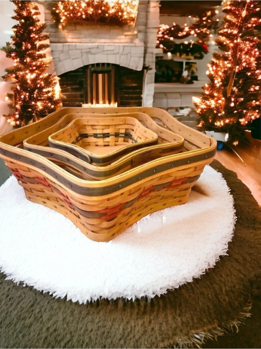 Longaberger Baskets Christmas 2001 Shining Star Collection Nesting Lot of 3